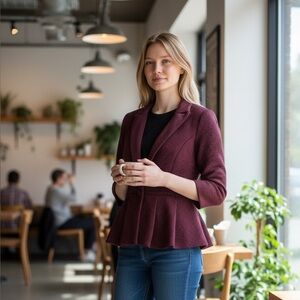 Tabitha Anthropologie Chandelier Knit Peplum Blazer Red Blue Stripe
